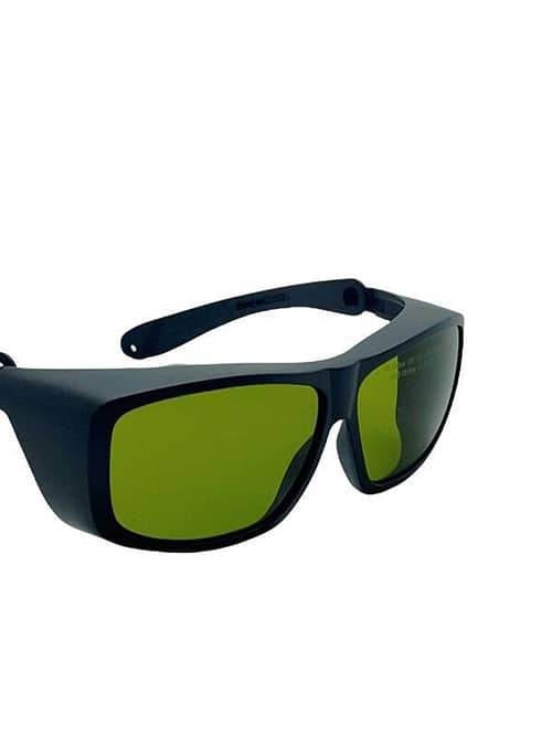 a pair of sunglasses with green lenses